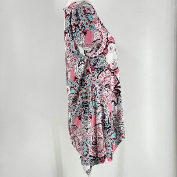 Womens Paisley Print Short-Sleeve Boho Tunic Top Vibrant Pink & Blue Design XL - Picture 4 of 8